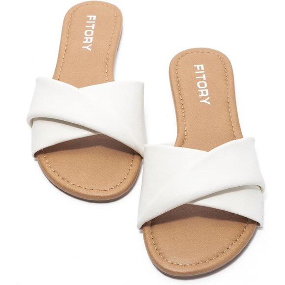 FITORY Women's Milk Synthesis Summer Soft Leather Cushioned Insole Flat Slides - Picture 2 of 5